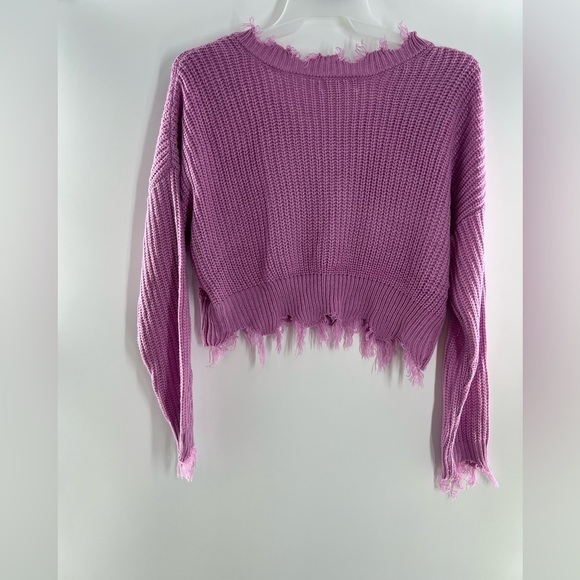 NO COMMENT DISTRESSED PURPLE V-NECK SWEATER LARGE NEW - Picture 3 of 5